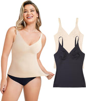 1 x RAW Customer Returns Gotoly Undershirts Women Tummy Control Shirt Shaping Tops Seamless Tank Tops Shapewear Women Top Figure-Shaping Shirt Shaping Underwear Tummy Control Body Shaper Black Beige 2 pack , L  - RRP €43.82