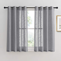 1 x RAW Customer Returns PONY DANCE Curtains Short Linen Look Curtains for Kitchen Decorative Curtains Linen Look Semi-Transparent Voile Curtains with Eyelets, Set of 2 H 137 x W 132 cm, Dark Grey - RRP €23.95