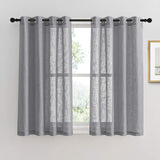 1 x RAW Customer Returns PONY DANCE Curtains Short Linen Look Curtains for Kitchen Decorative Curtains Linen Look Semi-Transparent Voile Curtains with Eyelets, Set of 2 H 137 x W 132 cm, Dark Grey - RRP €23.95