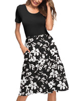 1 x RAW Customer Returns AUSELILY Women s Dresses Summer Summer Dresses Knee-Length Short Sleeve Casual Dress Chic Shirt Dresses with Pockets Black White Flower, 2XL  - RRP €28.99