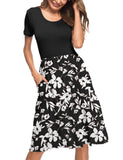 1 x RAW Customer Returns AUSELILY Women s Dresses Summer Summer Dresses Knee-Length Short Sleeve Casual Dress Chic Shirt Dresses with Pockets Black White Flower, 2XL  - RRP €28.99