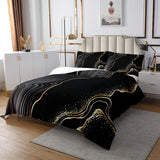 1 x RAW Customer Returns Homewish Marble Bedspread 240x260, Women Bronzing Stone Pattern Bedspread Abstract Art Lightly Quilted For Kids Boys Teens Bedroom, Black Gold Soft Microfiber Bedspread 3 Pieces - RRP €52.48