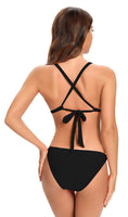 1 x RAW Customer Returns SHEKINI Women s Two Piece Swimsuit Halter Triangle Bikini Top Cross Tie Up Women s Bikini 2 Pieces Elegant Triangle Low Waist Beach Bikini Bottom M,Black K  - RRP €28.89