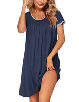 1 x RAW Customer Returns Ekouaer nightdress women s large sizes sleep shirt short sleeve sleepwear short loose big shirt crew neck sleep shirt, navy blue, XXL - RRP €23.93