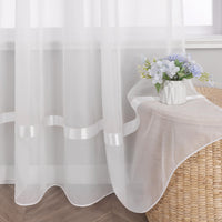 1 x RAW Customer Returns HongYa Stores Voile Curtain Scarf Transparent Curtain with Satin Ribbon Eyelets H W 225 300 cm White - RRP €39.31