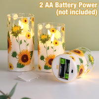 1 x RAW Customer Returns Eywamage Sunflower LED Glass Candles with Remote Control, Flickering Flameless Battery Candles, Set of 3 3 H 4 5 6  - RRP €27.22