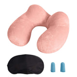 1 x RAW Customer Returns LUZWAY Inflatable Travel Pillow with Double Valve, Velvety Soft and Washable with Ear Plugs and Eye Mask Pink  - RRP €20.4