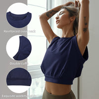 1 x RAW Customer Returns heekpek women s crop tops sleeveless shirt loose casual tank top ladies sports cotton round neck summer blouse t-shirt tops for yoga running gym, navy blue, S - RRP €19.15