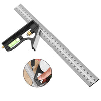 1 x RAW Customer Returns Adjustable Combination Square, 12 300mm Stainless Steel Combination Square Carpentry Tools, 45 90 Degree Ruler with Bubble Level. - RRP €12.99