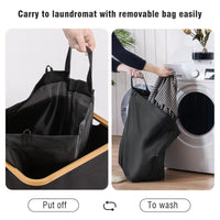 1 x RAW Customer Returns YOUDENOVA Laundry Basket with Lid 85L Narrow Large Laundry Bag Foldable Bamboo Wood Black - RRP €29.99