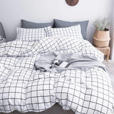 1 x RAW Customer Returns AShanlan 2 pcs. Checked bed linen 135x200 cm 1 pillowcase 80x80 cm white checked duvet cover microfiber - RRP €25.99