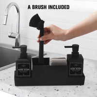 1 x RAW Customer Returns Dishwashing liquid and soap dispenser kitchen set with sponge holder brush, dishwashing liquid dispenser kitchen black, soap and dishwashing liquid dispenser set kitchen gadget sink organizer with soap dispenser   - RRP €29.5