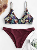 1 x RAW Customer Returns ZAFUL Women s 2-Piece Bikini Swimsuit Tropical Leaf Padded Bralette Wine Red, M-EU 38  - RRP €37.99