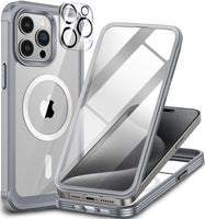 1 x RAW Customer Returns CENHUFO for iPhone 15 Pro Case, Compatible with MagSafe Built-in Tempered Glass Screen Protector and Camera Protection, 360 Degree Protective Case Shockproof Cover Case Magnetic Cell Phone Case iPhone 15 Pro - Gray - RRP €18.47