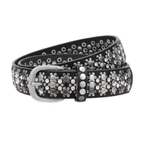 1 x RAW Customer Returns JasGood Women s Rivet Belt Sparkling Rhinestone Rivets Western Leather Belt for Jeans Pants, Black, 115cm Fits Waist 76-90cm  - RRP €19.99