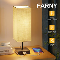 1 x RAW Customer Returns FARNY Bedside Lamp 2 pieces, Dimmable Table Lamp, Modern Bedside Lamp with 2 USB for Bedroom, Living Room, Hotel, Beige Lampshade - RRP €49.99