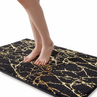 1 x RAW Customer Returns QJHOMO bath mat non-slip washable bath rug, black bathroom carpet, gold decorative carpet luxury bathroom accessories, soft microfiber absorbent bath carpet for bathroom bathtub, 60 x 90 cm - RRP €33.26