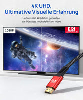 1 x RAW Customer Returns JSAUX 4K HDMI Cable 7.5Meter 4K 60Hz, HDMI 2.0, 18Gbps 4K Flat HDMI 2.0 Cable Highspeed 5M HDMI Nylon Braided Cable Support 4K 3D HDR UHD 2160p 1080p Ethernet ARC PS3 4 TV PC Red - RRP €21.17