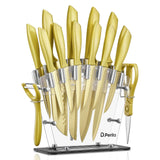 1 x RAW Customer Returns D.Perlla knife block, 16-piece knife set, golden titanium coating knife with acrylic knife holder, high carbon stainless steel, no rust, super sharp - RRP €44.66