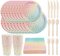 1 x RAW Customer Returns Anstore 200 piece paper plate set, rainbow party tableware, reusable paper tableware set, with forks, knives, spoons, plates and cups, for birthdays, weddings, anniversaries - RRP €22.18