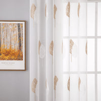 1 x RAW Customer Returns MIULEE Modern Living Room Curtains with Leaf Embroidery, Translucent Bedroom Curtains 2 Pieces with Eyelets, Decorative Curtains for Bedroom Windows 2XW140xL225cm, White and Brown Leaves  - RRP €29.23