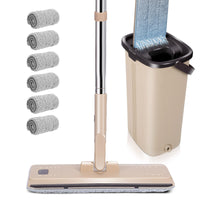 1 x RAW Customer Returns Masthome Floor Mop with Bucket Set, Cleaning Bucket and Flat Mop Set with Long Handle Made of Stainless Steel and 6 Microfiber Mop Pads, Flat Mop with Wringing Function for All Floors-Brown - RRP €39.62