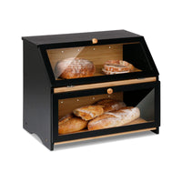 1 x RAW Customer Returns Leader Accessories Bamboo Bread Box 2 Tier Bread Container Food Safe Bread Storage Easy Care 39x25x32cm Black - RRP €64.75