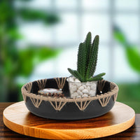 6 x Brand New JAZUIHA Set of 2 black fruit bowls, fruit basket in country house style, decorative bowl for kitchen, living room, dining table, metal decorative bowl, table decoration with jute ornaments, decorative plate for fruit, - RRP €150.06