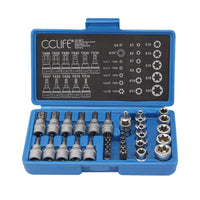 1 x RAW Customer Returns CCLIFE 34-piece internal external Torx socket wrench and S2 bit set hexagon E4-E20 nut T10-T60 Torx set sockets bit inserts socket wrench inserts - RRP €26.4