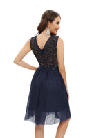 1 x Brand New Gardenwed sequin dress women elegant V-neck festive glitter dress tulle dress party youth consecration dress cocktail dress navy 2XL - RRP €45.24