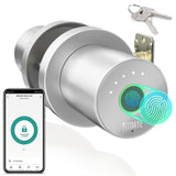 1 x RAW Customer Returns FITNATE Fingerprint Doorknob, Smart Biometric Door Lock Fingerprint Doorknob with App Control, User Management, Touch to Open Button for Bedroom, Home, Hotel, Office, Silver - RRP €65.99