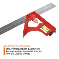 35 x Brand New Hynec Tech Precise Universal -150 and 300mm combination square set of 2 parts red with stop ruler - wood measurements, marking and drawing Professional angle and centering measuring device - RRP €559.65