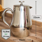 1 x RAW Customer Returns VeoHome French Press coffee maker coffee pot unbreakable and keeps your coffee warm for a long time thanks to the double cover 1 liter  - RRP €40.76