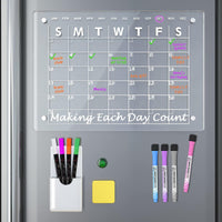 1 x Brand New LLMtn Pack of 2 Thick Acrylic Magnetic Wipeable Weekly Calendars 40cm x 30cm, Transparent Timetable Monthly Planner and Whiteboard for Fridge with 4 Colored Magnetic Markers - RRP €26.41