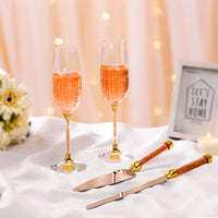 1 x Brand New Sziqiqi Wedding Toast Cups and Cake Knife and Server, Luxury Rhinestone Groomsmen Toasting Cups for Engagement, Bridal Shower, Wedding Reception, Anniversary Gold - RRP €47.45