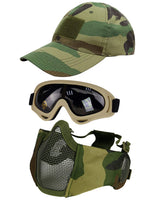 1 x RAW Customer Returns Hodeacc Tactical Airsoft Mask Baseball Cap Set Adjustable Half Face Mask with Ear Protection Airsoft Goggles Eye Protection Outdoor Hat for Outdoor Airsoft BB CS Games 3 Pack - RRP €18.95