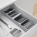 6 x Brand New Hotec Kitchen Drawer Organizer, Compact Cutlery Tray, Insert with Compartments for Cutlery, Spoon, Knife and Fork, Gray - RRP €96.06