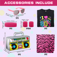 12 x Brand New Ficlwigkis 80s 90s outfit men, carnival costumes 80s costume with headband bracelets glasses inflatable ghetto blaster for carnival bad taste party pink black, S  - RRP €362.88