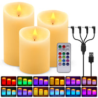 1 x RAW Customer Returns LED RGB Candles Flameless Candle Lights, USB Multicolor Tea Lights Warm White LED Candle Lights Wick Flickering Real Wax Electric LED Lamp with Remote Control Timer Function Home Decoration - RRP €31.73