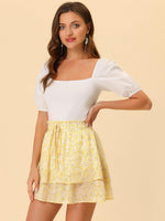 1 x RAW Customer Returns Allegra K Women s Chiffon Floral Tiered Skirt with Ties High Waist Layered Mini Skirt Yellow XL - RRP €40.33