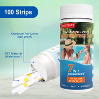 1 x RAW Customer Returns 7IN1 Pool Test Strips for Whirlpool, Spa, 100 Pieces Water Testing Set Accurate Chemical Tester Pool Tester for Bromine, Total Alkalinity, pH, Free Chlorine, Total Hardness, Cyanuric Acid and Total Chlorine - RRP €17.04