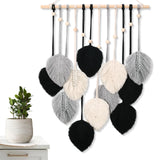 1 x RAW Customer Returns ASMPCUE Macrame Wall Hanging Leaves, Boho Wall Decor Art Feather Tapestry, Handmade Yarn Tassels Decorations with 12 Leaves for Living Room, Bedroom, Wall Decor, 20 X 27.5 Inches, Black - RRP €20.16