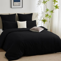 1 x RAW Customer Returns WAVVE bed linen 220x240 3 pieces black - duvet cover 220 x 240 set with pillowcases 65x65 cm, bed linen sets 240x220 made of microfiber with zipper soft and non-iron - RRP €29.99