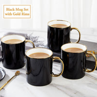 1 x RAW Customer Returns DUJUST Black Coffee Mug Set of 4 470ml , Modern and Stylish Design with Handmade Gold Trim, Black and Gold Mug for Coffee, Beautiful and Graceful Top Porcelain Mugs - RRP €30.29