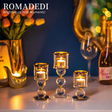 7 x Brand New Crystal Candlestick Glass Gold Tealight Holder - Romadedi Candle Holder for Pillar Candles Floating Candles Tealight Golden Wedding Dining Table Table Decoration Living Room Tray Grave Decoration, 2 Piece Set - RRP €140.77