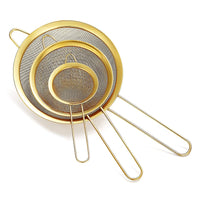 1 x RAW Customer Returns Gold Fine Mesh Strainer 3-Piece Set, Golden Flour Strainer for Baking, Stainless Steel Clander, Gold Matcha Tea Strainer, Sauce Separator, Stasher Strainer Pasta Strainers - RRP €18.99