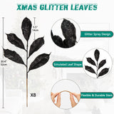 4 x Brand New Oairse Set of 8 Artificial Leaves Artificial Plant Artificial Branch Glitter Artificial Branch for Christmas Tree DIY Decoration Artificial Flowers for Christmas Tree Decorations New Year Ornaments Black - RRP €81.6