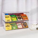 1 x RAW Customer Returns Puricon 2 pieces tea box 16 compartments, stackable tea bag tea holder with lid, tea storage box tea bag boxes made of plastic, airtight tea storage for coffee pods organizer box - transparent - RRP €19.67