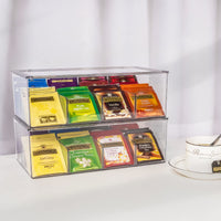 1 x RAW Customer Returns Puricon 2 pieces tea box 16 compartments, stackable tea bag tea holder with lid, tea storage box tea bag boxes made of plastic, airtight tea storage for coffee pods organizer box - transparent - RRP €19.67