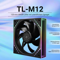 1 x RAW Customer Returns Thermalright TL-M12W-S CPU Fan, 120mm Case Cooler ARGB 4 Pin PWM Connector Quiet Computer Fan with S-FDB Bearing Desktop Fan with Side ARGB Mirror Light Effect TL-M12W-S  - RRP €26.4